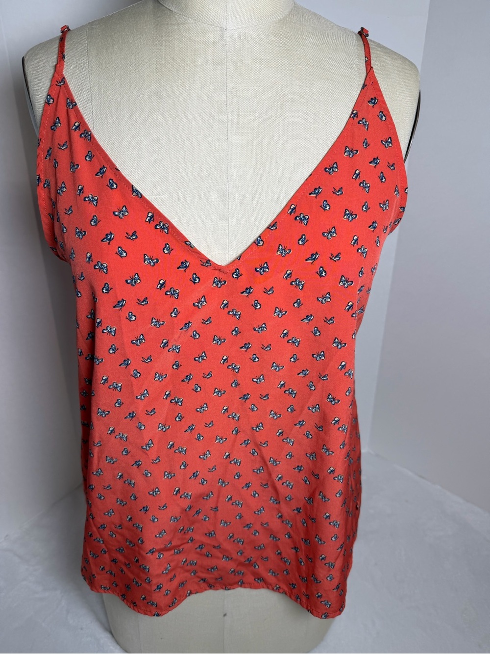 Abercrombie & Fitch Women’s Butterfly Coral V-Neck Spaghetti Strap Tank Top M